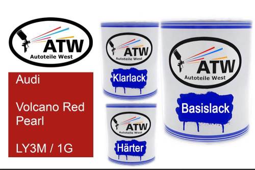 Audi, Volcano Red Pearl, LY3M / 1G: 1L Lackdose + 1L Klarlack + 500ml Härter - Set, von ATW Autoteile West.